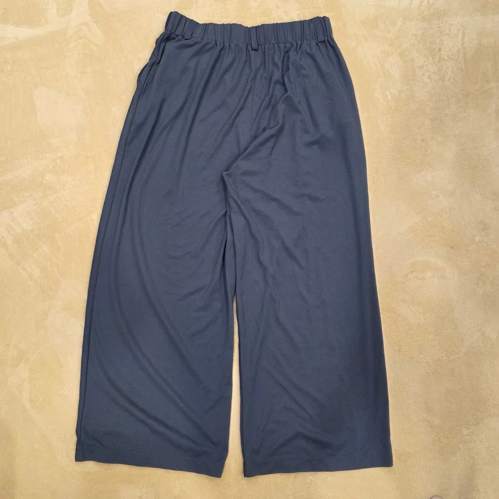 NWT Halara Wide Leg Trousers L Petite Blue Pleated High Waist Pocket Stretch - Picture 6 of 6